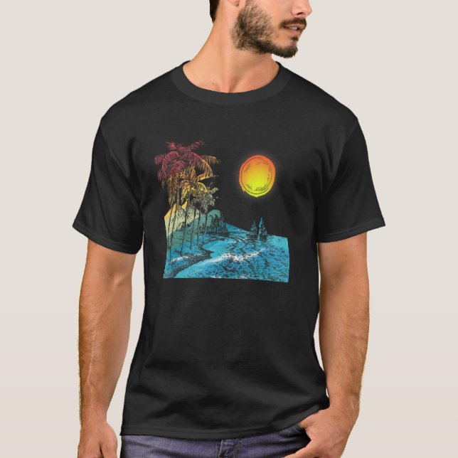 Nature Beauty Beach Mountain Palm Tree  Ocean Para T-Shirt (Front)