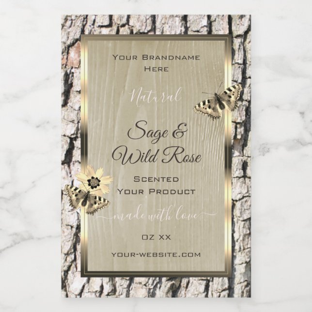 Nature Beige Tree Bark Gold Frame Product Labels (Single Label)