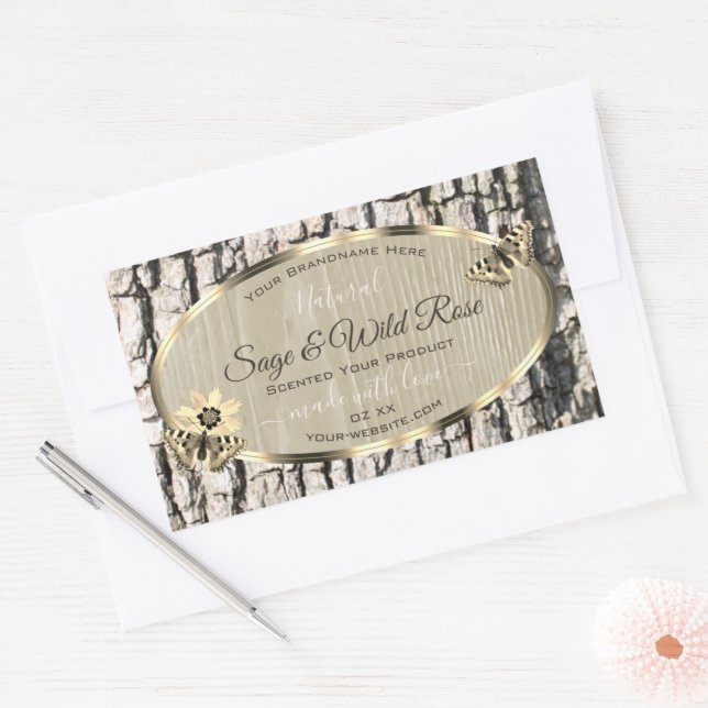 Nature Beige Tree Bark Gold Frame Product Labels (Envelope)