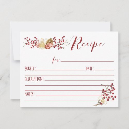 Nature Berries  Bells Holiday Recipe Card