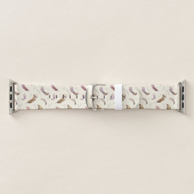 Nature Bird Feathers and Flowers Boho Look Apple Watch Band (Band)