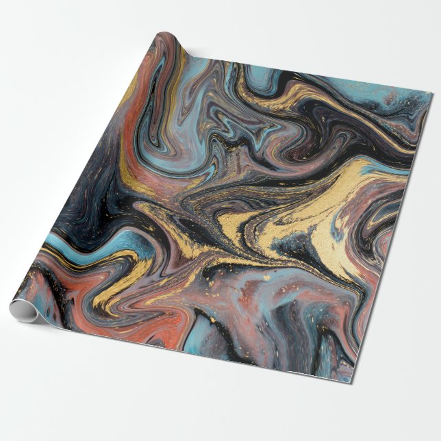 Nature blue and green marbling with golden glitter wrapping paper (Unrolled)