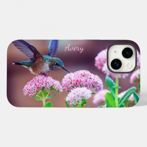 Nature Blue Hummingbird Pink Flowers Name Case_Mate iPhone 14 Case