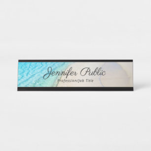 Nature Blue Sea Waves Sand Modern Template Desk Name Plate