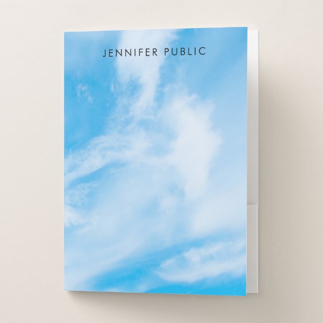 Nature Blue Sky White Clouds Trendy Template Pocket Folder (Front)