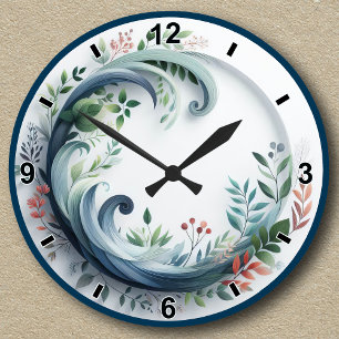 Nature Botanical Design With Numbers + Markers Round Clock