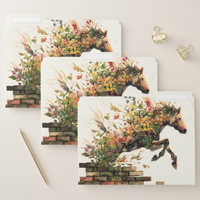 Nature Botanical Floral Horse Jumping File Folder (Set)