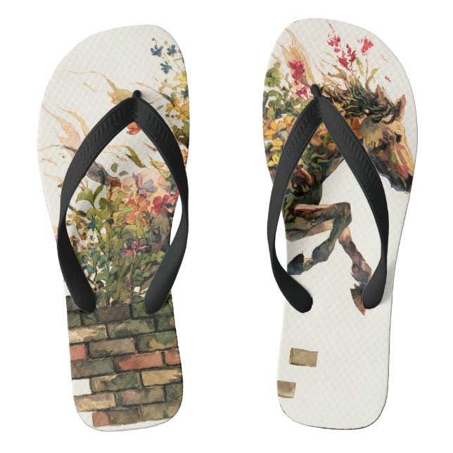Nature Botanical Floral Horse Jumping Flip Flops (Footbed)