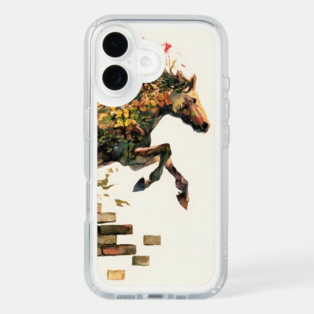 Nature Botanical Floral Horse Jumping Speck iPhone Case (Front)