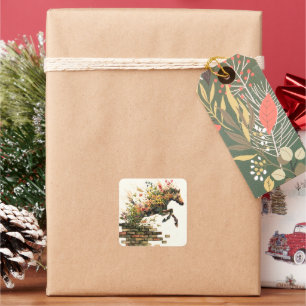 Nature Botanical Floral Horse Jumping Square Sticker