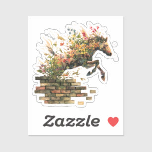 Nature Botanical Floral Horse Jumping Sticker