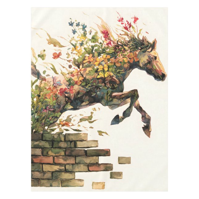 Nature Botanical Floral Horse Jumping Tablecloth (Front)