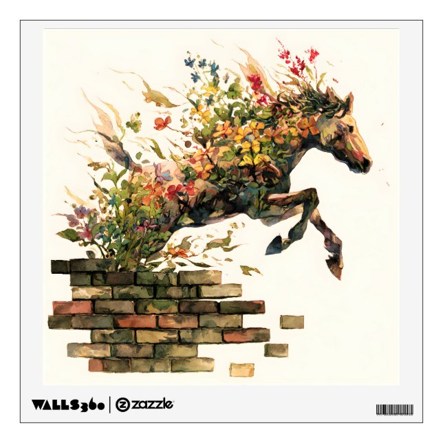 Nature Botanical Floral Horse Jumping Wall Decal (Front)