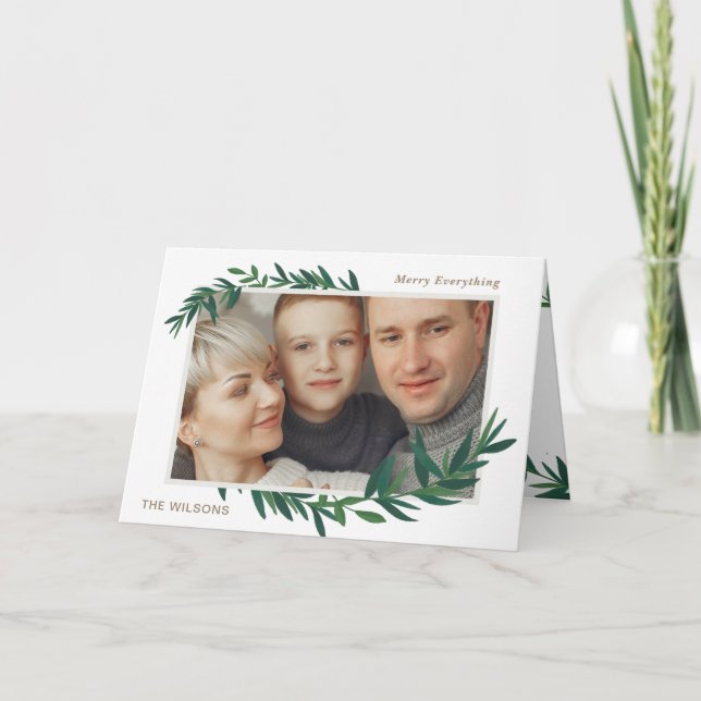 Nature Botanical Wishes Gold photo Holiday Card (Front)