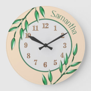 Nature Botanicals Green Leaves Baby Nursery Large  Clock