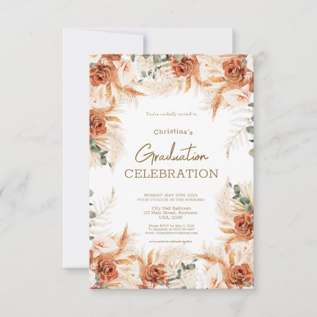  Nature Bright Terracotta Photo Boho Graduation Invitation (Front)
