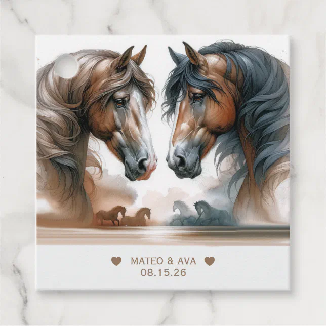 Nature Brown Horses Add Photo Wedding Favor Tags Zazzle