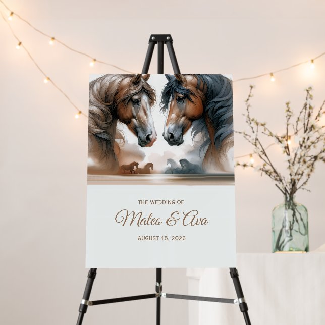 Nature Brown Horses Wedding Foam Board Sign (In Situ (Stand))