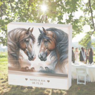 Nature Brown Horses Wedding Wooden Box Sign