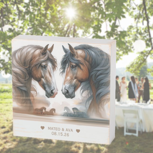 Nature Brown Horses Wedding Wooden Box Sign (Nature Brown Horses Wedding Wooden Box Sign)