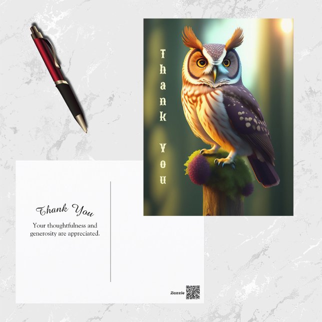 Nature Brown Owl Artwork Thank You Postcard (Creator Uploaded)