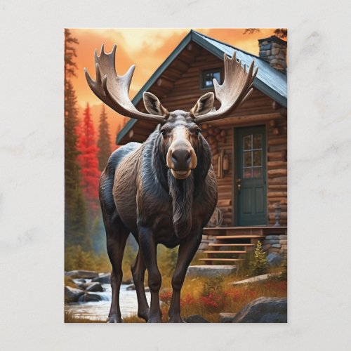 *~* Nature Cabin AP49 MOOSE Forest Cottage STREAM Postcard
