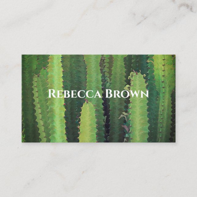 nature cactus art green double sided custom business card (Front)