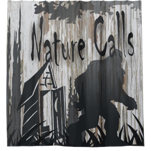 Nature Calls bigfoot print shower curtain