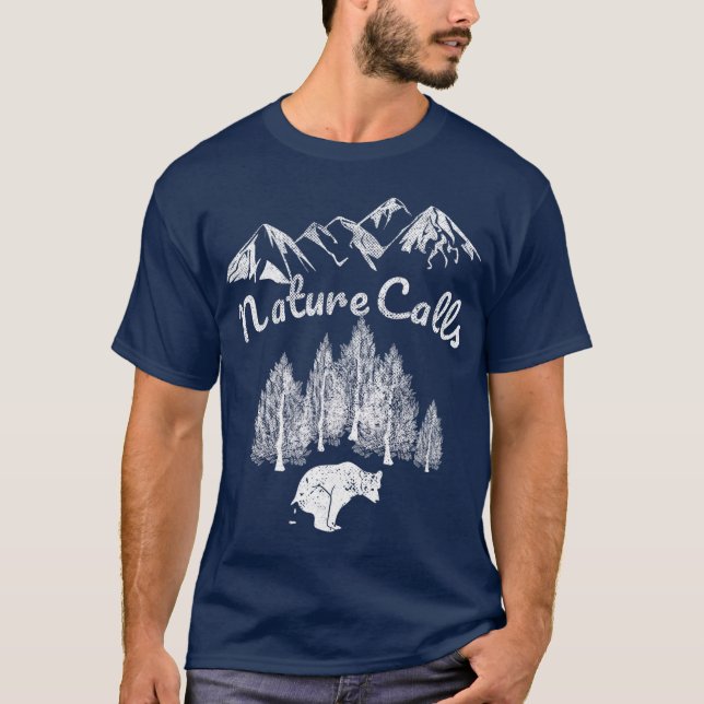 Nature Calls  Pooping Bear Blaze Orange Hunting T-Shirt (Front)