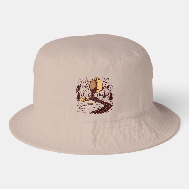 Nature Camping On The Coffee River Coffee Lover  Bucket Hat (Front)