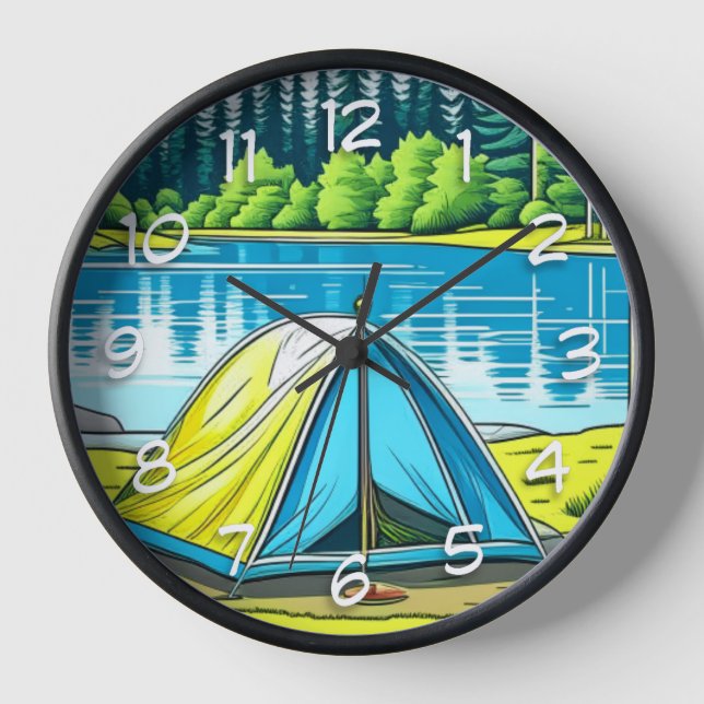 Nature Camping Themed Tent in the Woods Clock (Front)