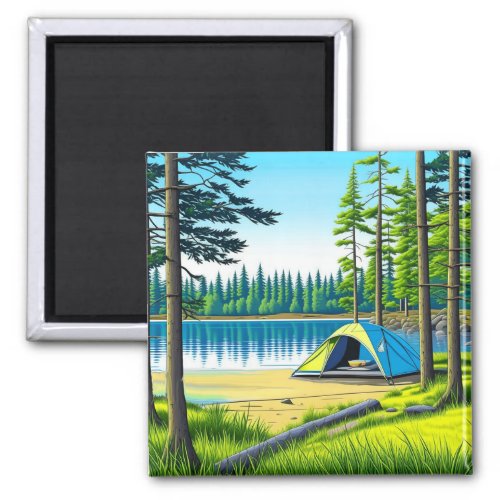 Nature Camping Themed Tent in the Woods Magnet