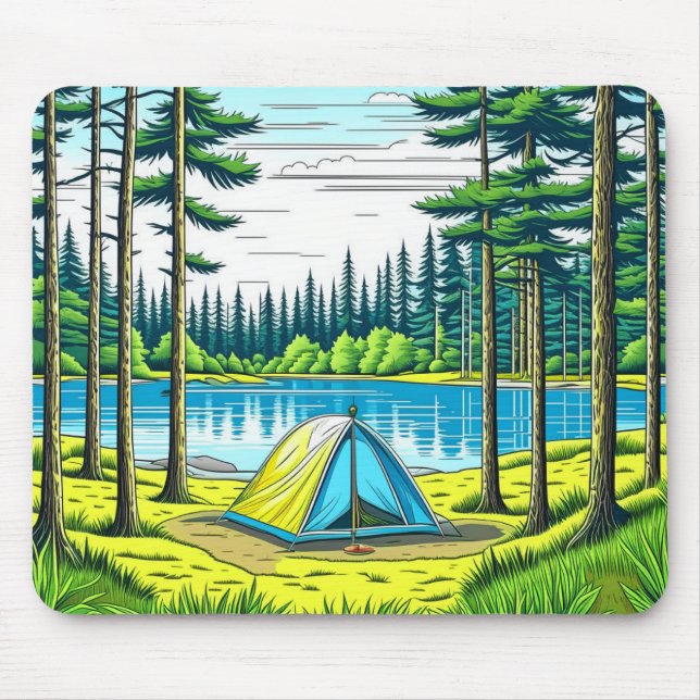 Nature Camping Themed Tent in the Woods Mouse Pad (Front)
