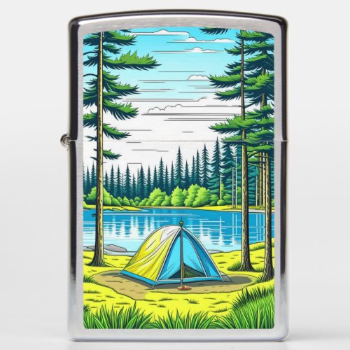 Nature Camping Themed Tent in the Woods Zippo Lighter