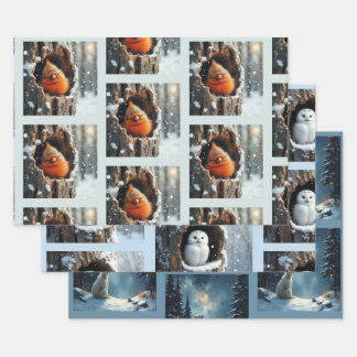 Nature Christmas Cardinal, owl, Polar bear Wrapping Paper Sheets