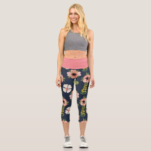 Nature Colorful Flowers Cute Watercolor Capri Leggings