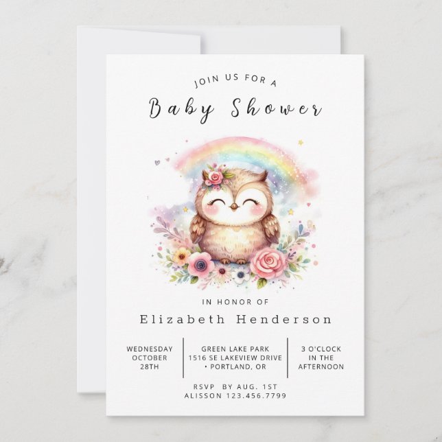 Nature Digital Owl Baby Shower Invitation (Front)