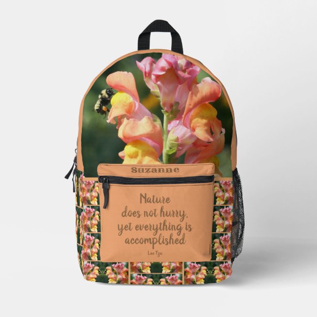 Nature Does Not Hurry Inspirational Quote Printed Backpack (Front)