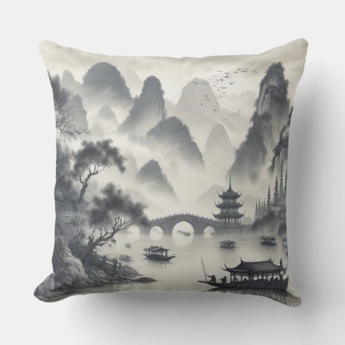 Nature draw in BW Throw Pillow