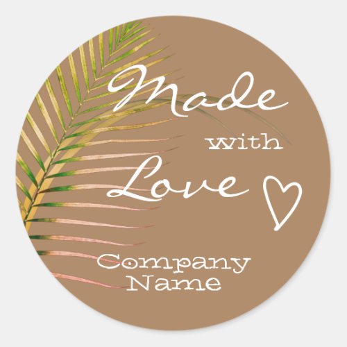 Nature Earth Tone Palm Tree Leaf Made with Love Classic Round Sticker
