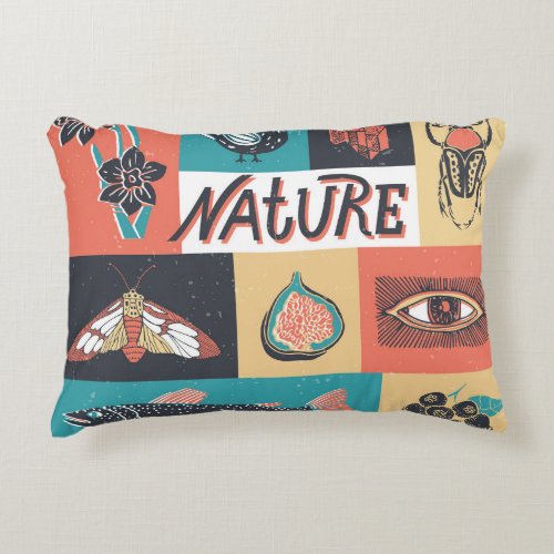Nature Elements Retro Style Icons Accent Pillow