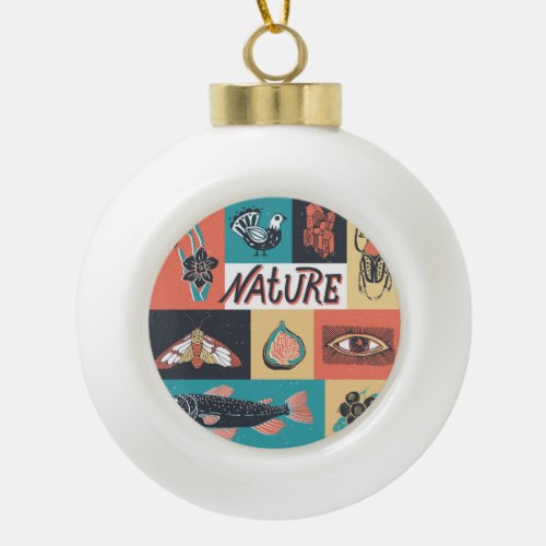 Nature Elements Retro Style Icons Ceramic Ball Christmas Ornament