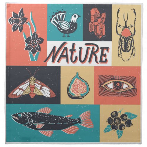 Nature Elements Retro Style Icons Cloth Napkin