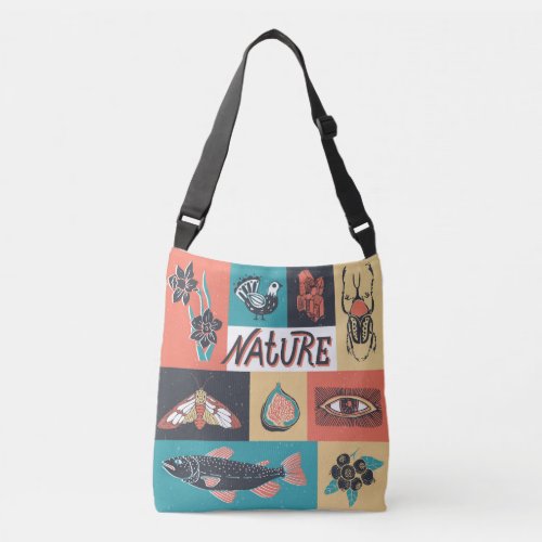 Nature Elements Retro Style Icons Crossbody Bag