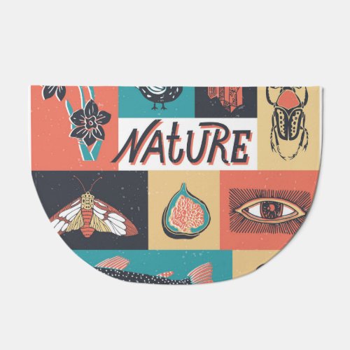 Nature Elements Retro Style Icons Doormat