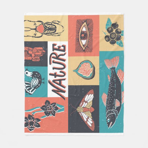 Nature Elements Retro Style Icons Fleece Blanket