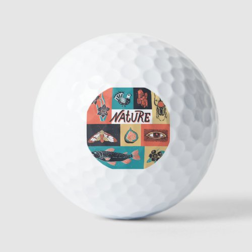 Nature Elements Retro Style Icons Golf Balls