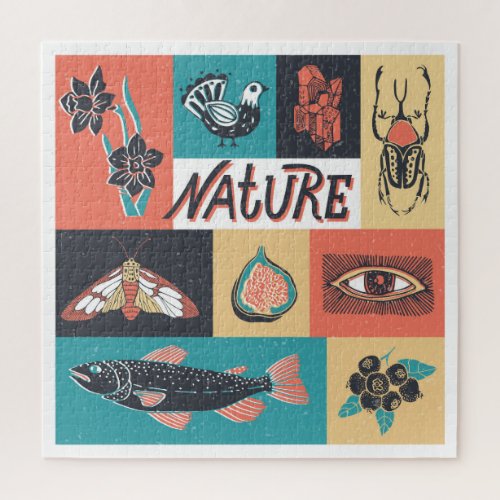 Nature Elements Retro Style Icons Jigsaw Puzzle