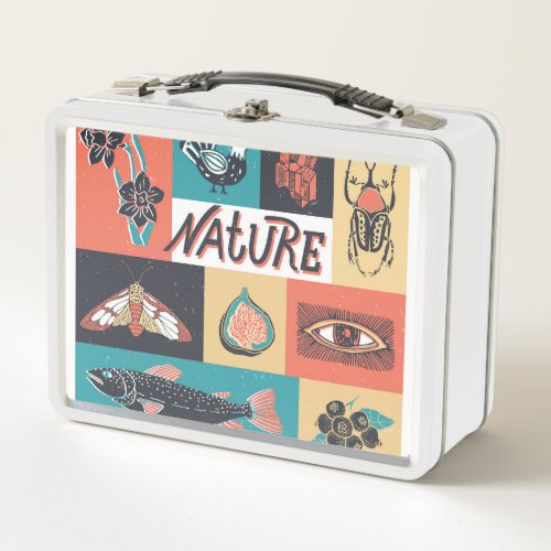 Nature Elements Retro Style Icons Metal Lunch Box