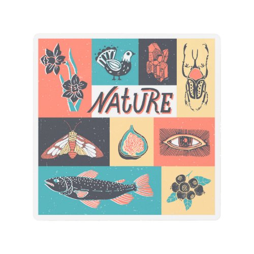 Nature Elements Retro Style Icons Metal Print